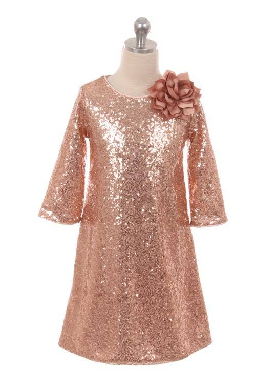 Rose Gold 3/4 sleeve Sequin Dress – GiJaBell's