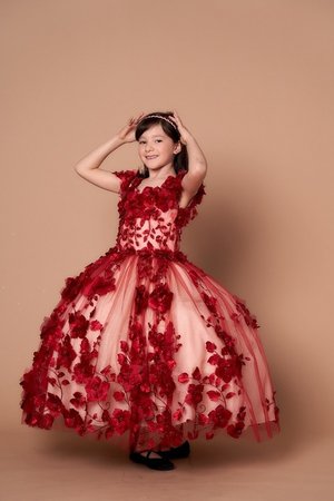 3D Flower Burgundy Mini Princess Dress