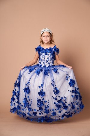 3D Flower Royal Blue Mini Princess Dress