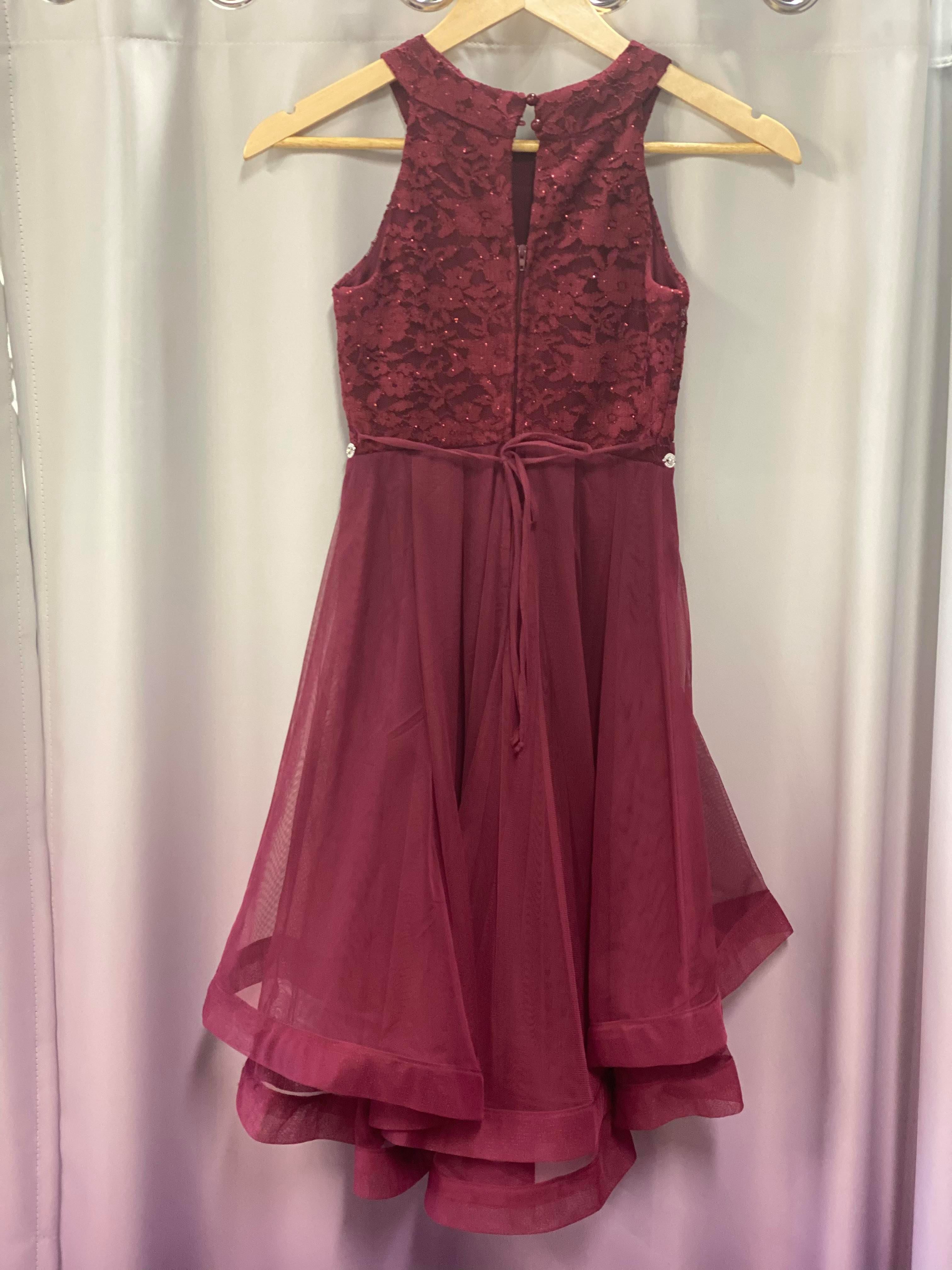 Hi Lo Burgundy Sheer Dress with Silver Belt GiJaBell s